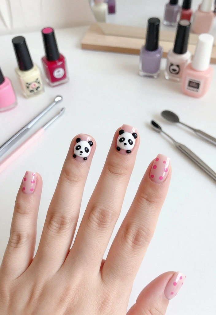 14 Cute Animal Print Nails with Polka Dots That Will Make You Smile! - 11. Whimsical Playful Panda 1