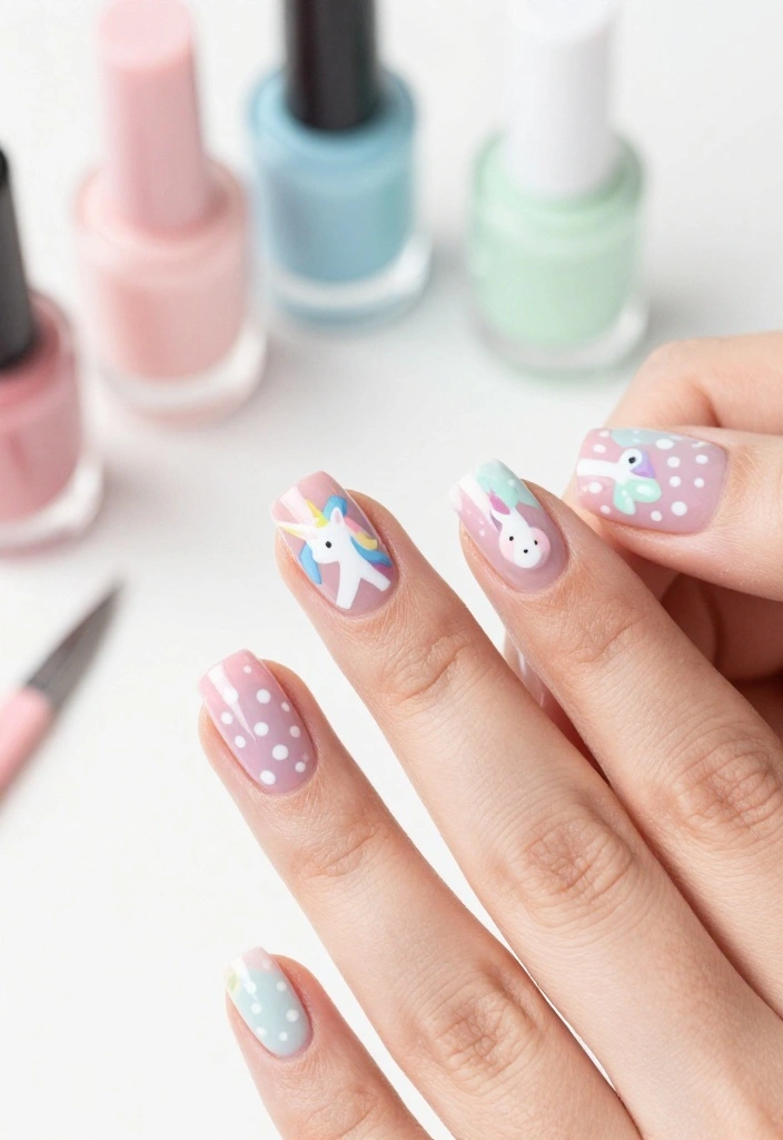 14 Cute Animal Print Nails with Polka Dots That Will Make You Smile! - 12. Dreamy Unicorn Print 1
