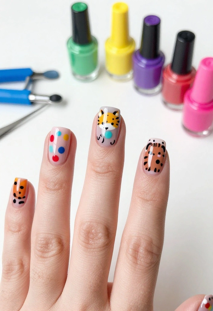 14 Cute Animal Print Nails with Polka Dots That Will Make You Smile! - 13. Fun Retro Polka Dot and Animal Combo 1
