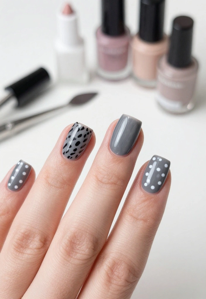 14 Cute Animal Print Nails with Polka Dots That Will Make You Smile! - 14. Chic Smoky Grey Animal Print 1