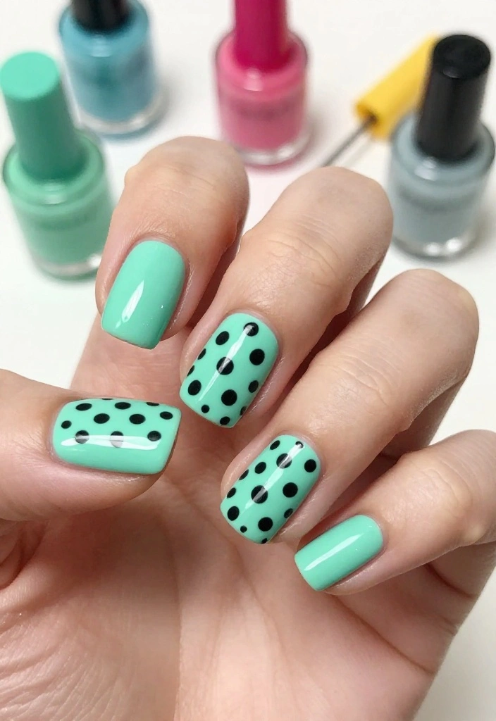 14 Cute Animal Print Nails with Polka Dots That Will Make You Smile! - 2. Mint Green Giraffe Print 1