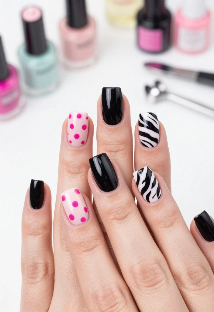 14 Cute Animal Print Nails with Polka Dots That Will Make You Smile! - 3. Classic Black and White Zebra 1