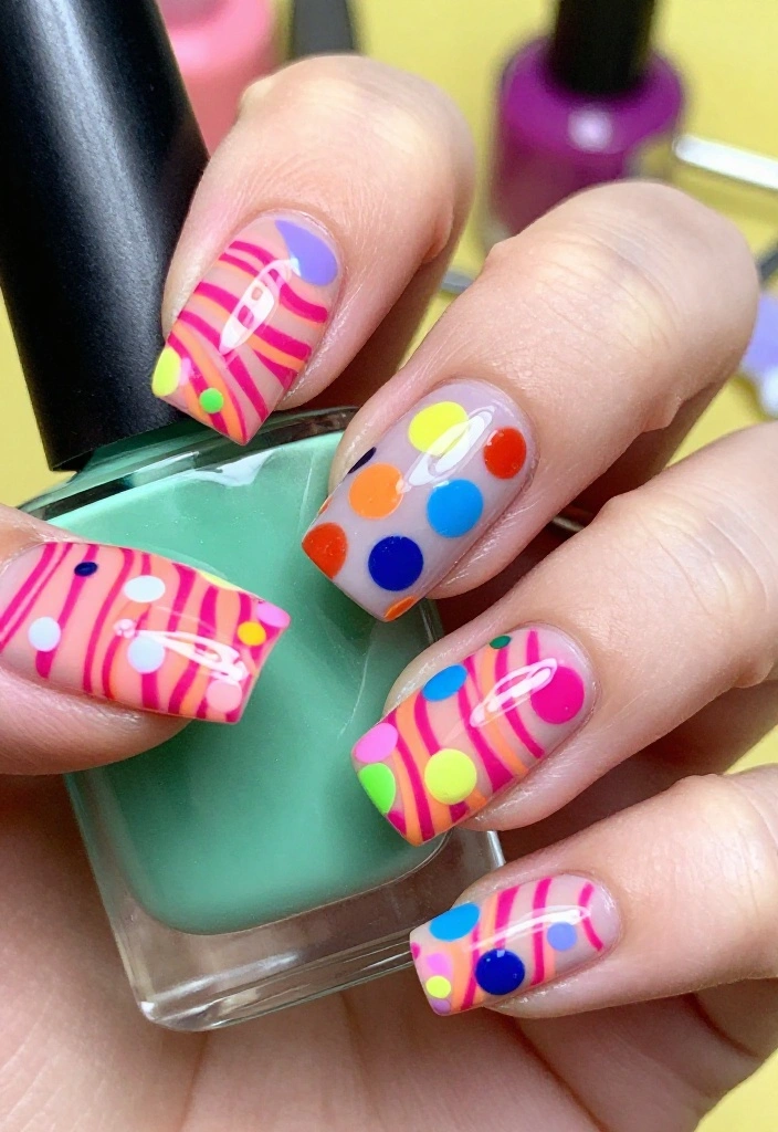 14 Cute Animal Print Nails with Polka Dots That Will Make You Smile! - 6. Energetic Neon Tiger Stripes 1