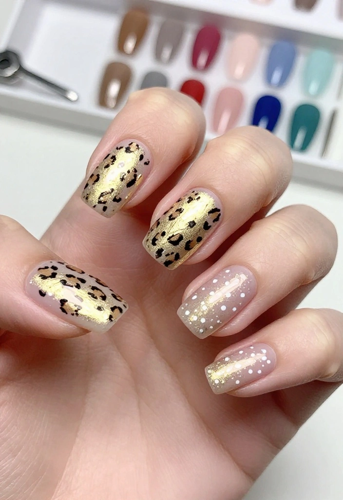 14 Cute Animal Print Nails with Polka Dots That Will Make You Smile! - 7. Elegant Gold Foil Leopard 1