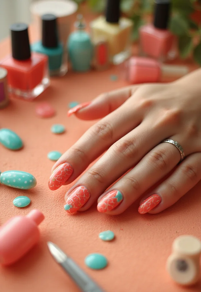 14 Cute Animal Print Nails with Polka Dots That Will Make You Smile! - 9. Cheerful Coral Fish Scale 1