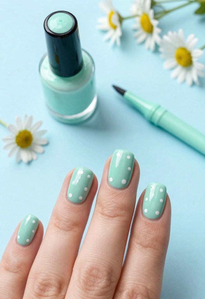 15 Pastel Nail Designs That Will Make Your Summer Shine (You Won't Believe #8!) - 2. Mint Green with White Dots 1