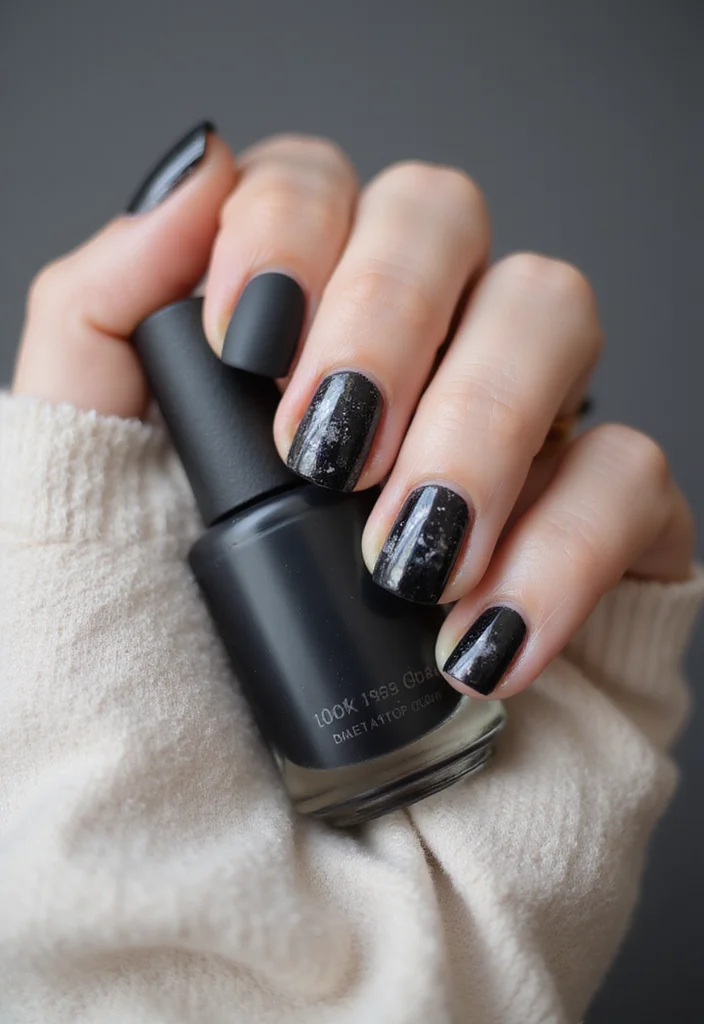 18 Elegant Black Marble Nail Styles That Are Perfect for Any Occasion! - 3. Matte Black Marble Style 1