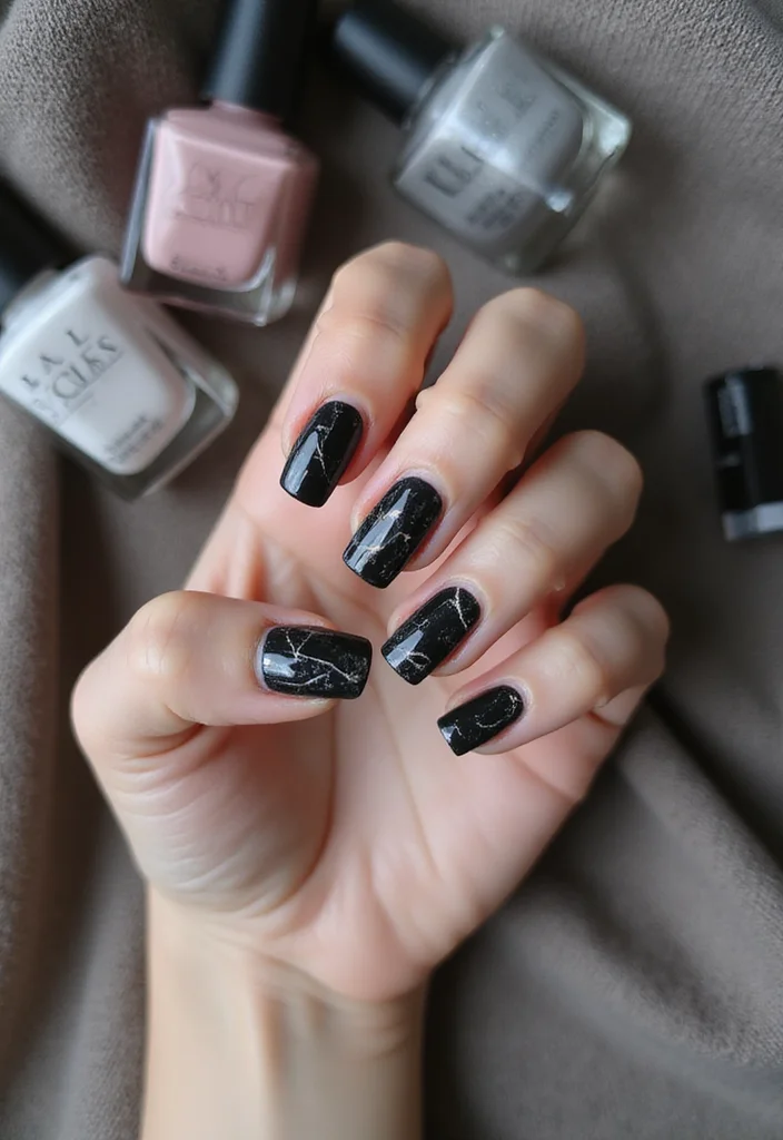 18 Elegant Black Marble Nail Styles That Are Perfect for Any Occasion! - 5. Negative Space Black Marble 1