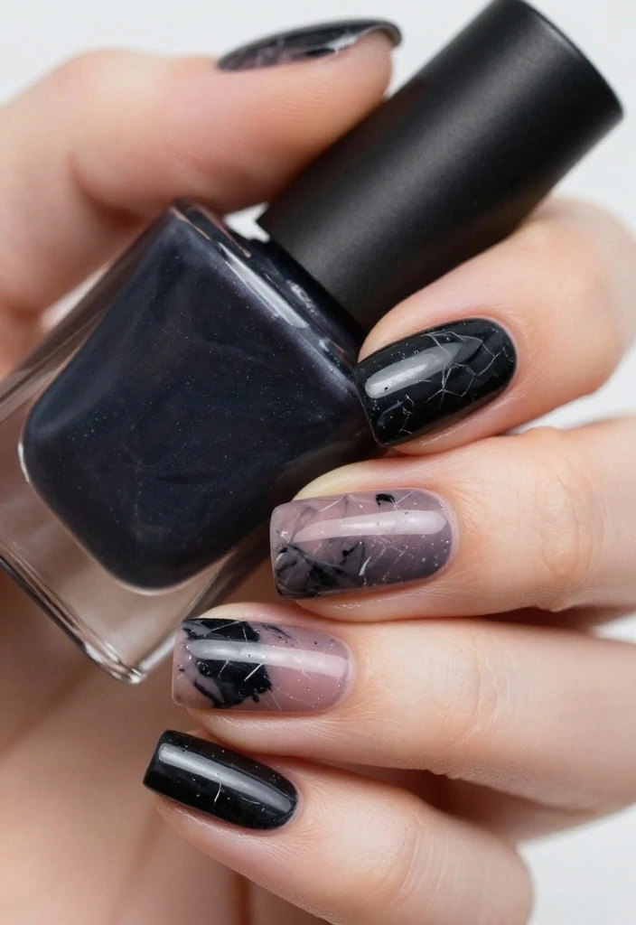 18 Elegant Black Marble Nail Styles That Are Perfect for Any Occasion! - 6. Blush and Black Marble Fusion 1