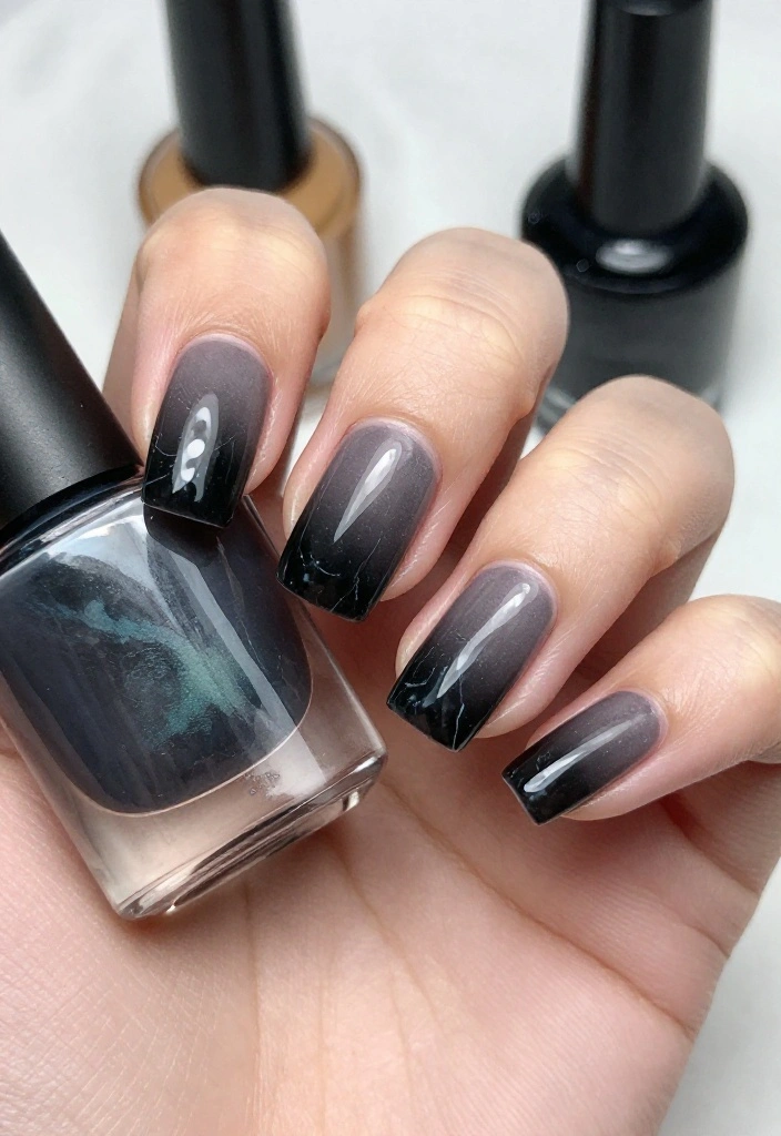 18 Elegant Black Marble Nail Styles That Are Perfect for Any Occasion! - 8. Ombre Black Marble Design 1