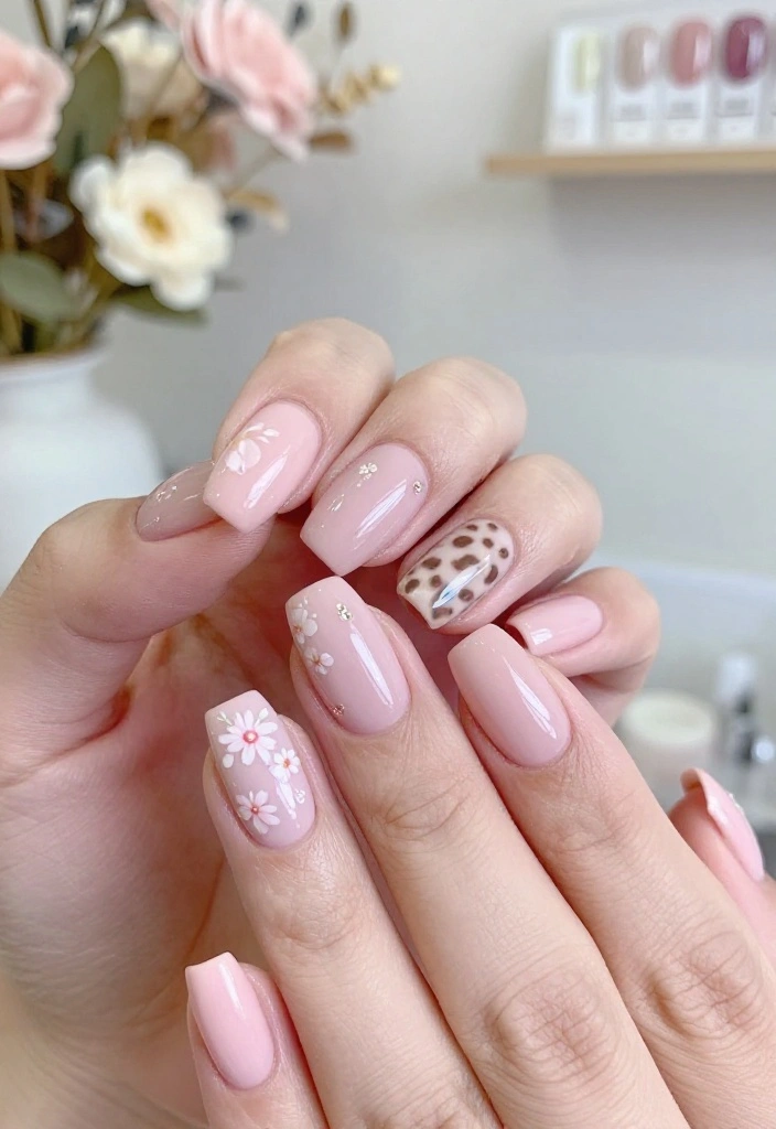 18 Stunning Nail Designs with Subtle Animal Prints & Polka Dots You Must Try! - 10. Subtle Floral with Animal Accents 1