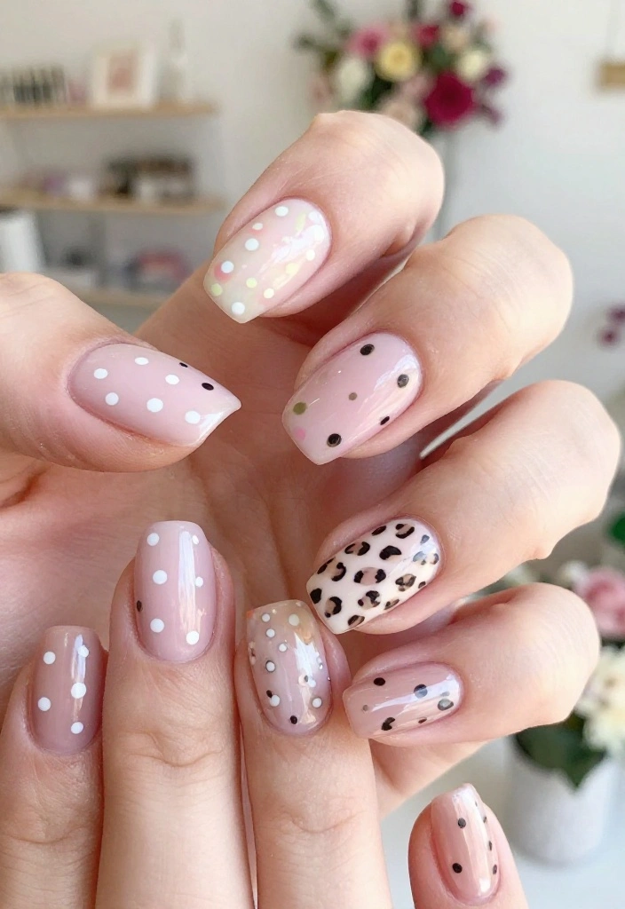18 Stunning Nail Designs with Subtle Animal Prints & Polka Dots You Must Try! - 6. Pastel Dots with Wild Accents 1