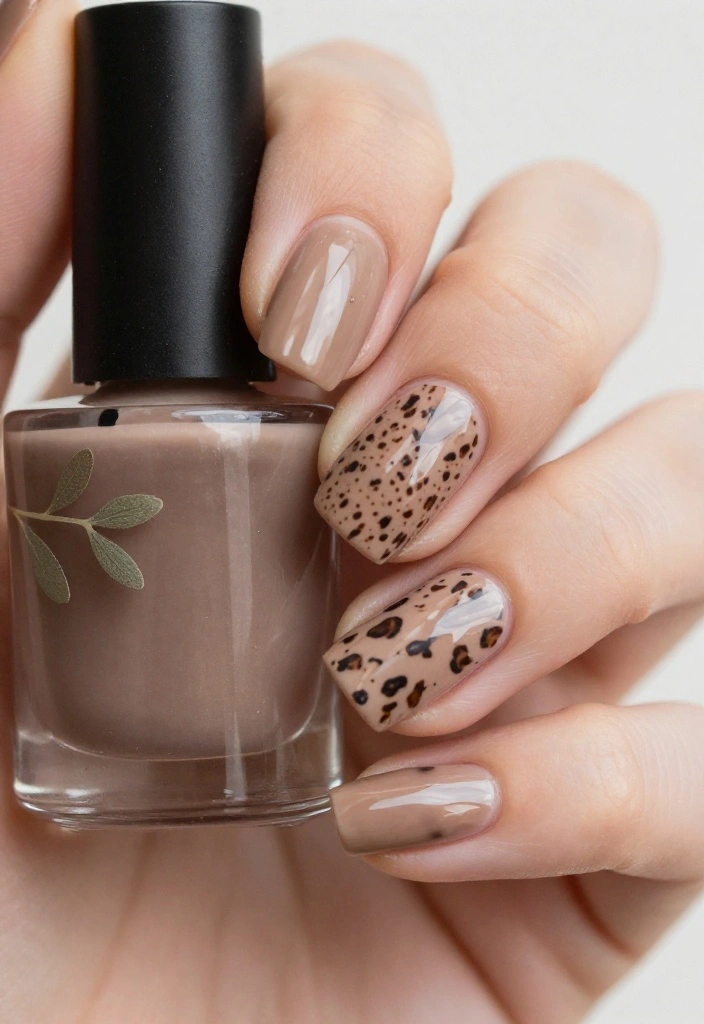 18 Stunning Nail Designs with Subtle Animal Prints & Polka Dots You Must Try! - 9. Earthy Tones with Prints 1