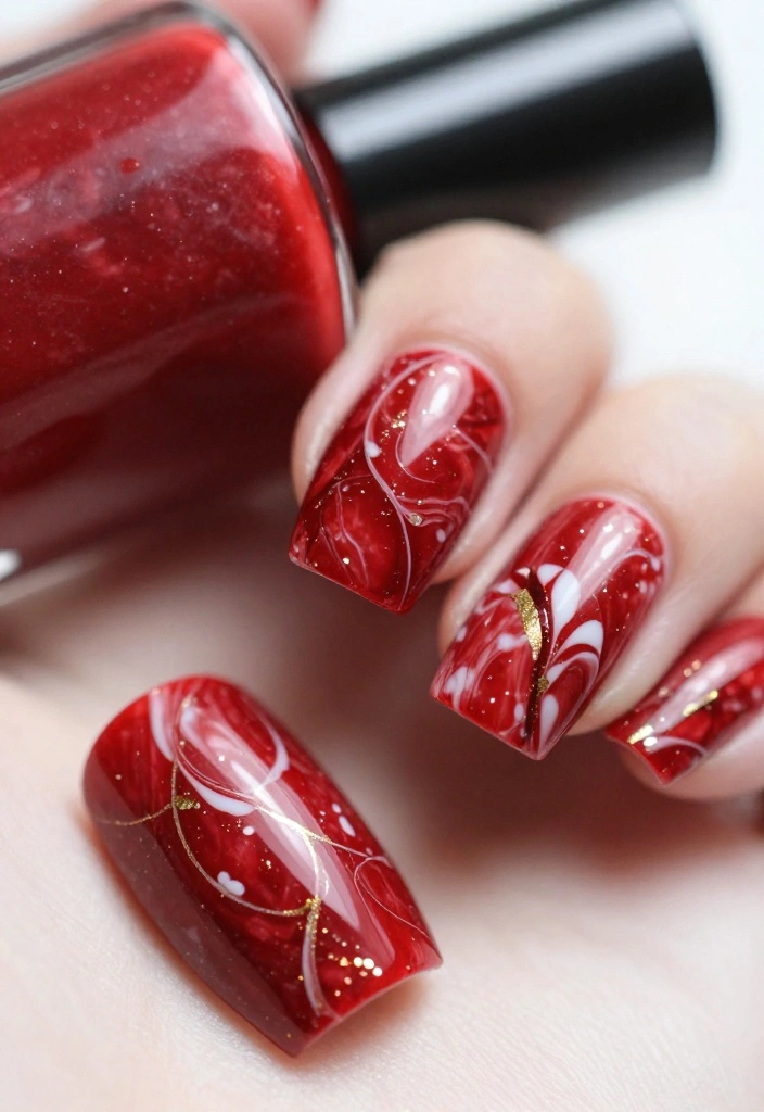 19 Red Marble Nail Trends You’ll Wish You Knew Sooner! 19 Red Marble Nail Trends You’ll Wish You Knew Sooner! - 1. Classic Red Marble Elegance 1