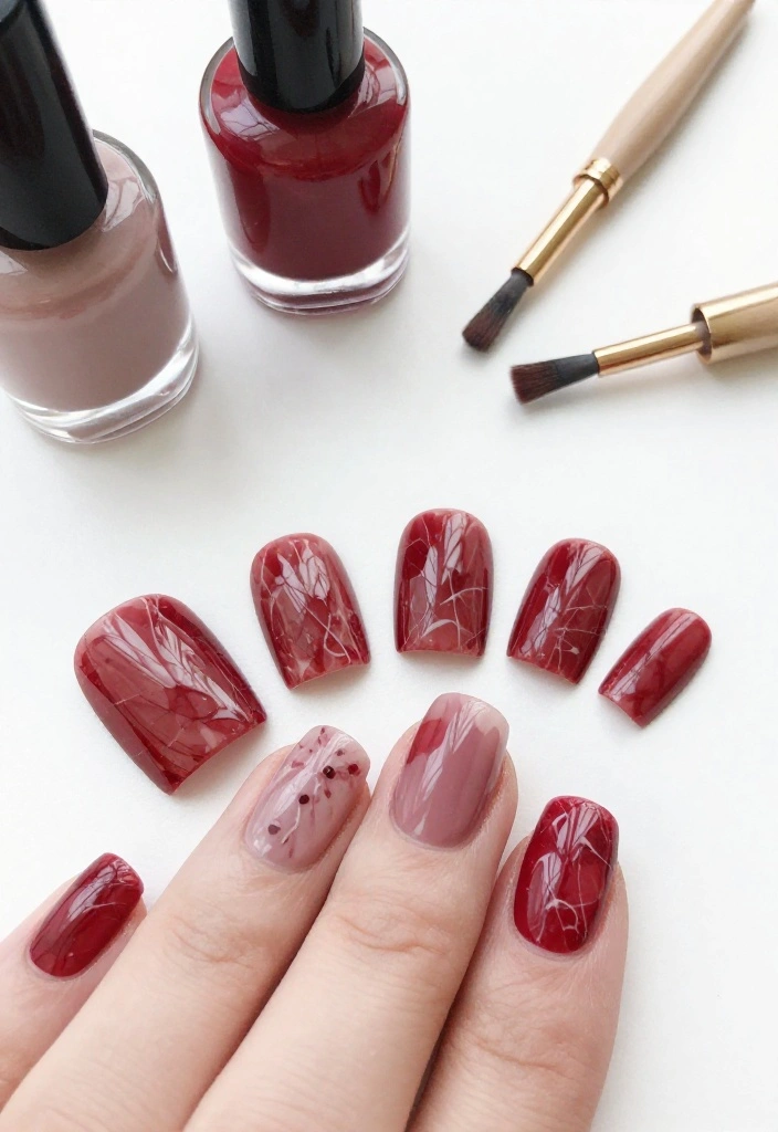 19 Red Marble Nail Trends You’ll Wish You Knew Sooner! 19 Red Marble Nail Trends You’ll Wish You Knew Sooner! - 11. Vintage Red Marble Charm 1