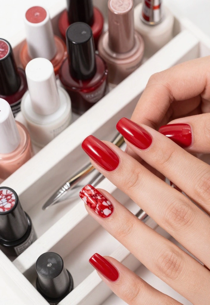 19 Red Marble Nail Trends You’ll Wish You Knew Sooner! 19 Red Marble Nail Trends You’ll Wish You Knew Sooner! - 13. Marble Accents on Solid Colors 1