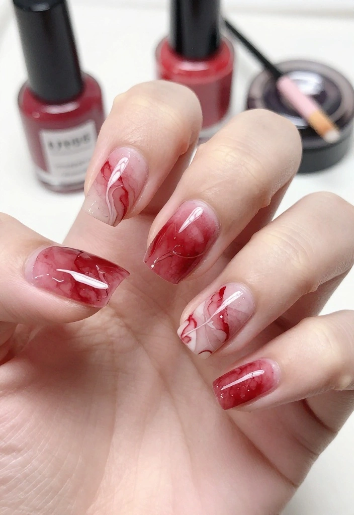 19 Red Marble Nail Trends You’ll Wish You Knew Sooner! 19 Red Marble Nail Trends You’ll Wish You Knew Sooner! - 14. Artistic Watercolor Red Marble 1