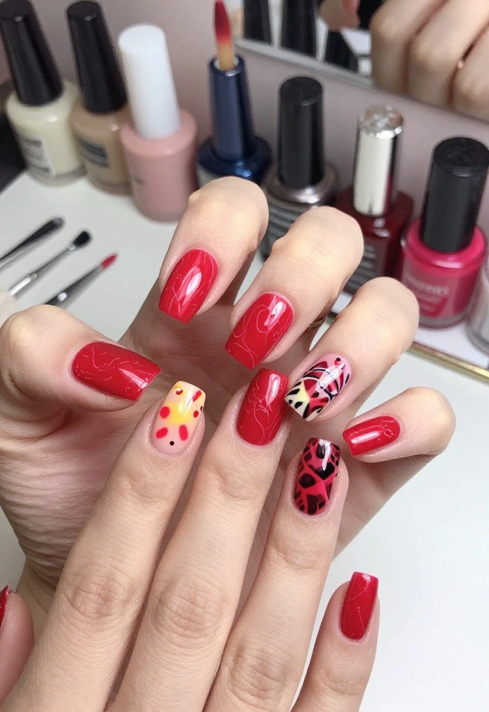 19 Red Marble Nail Trends You’ll Wish You Knew Sooner! 19 Red Marble Nail Trends You’ll Wish You Knew Sooner! - 15. Neon Red Marble Fusion 1