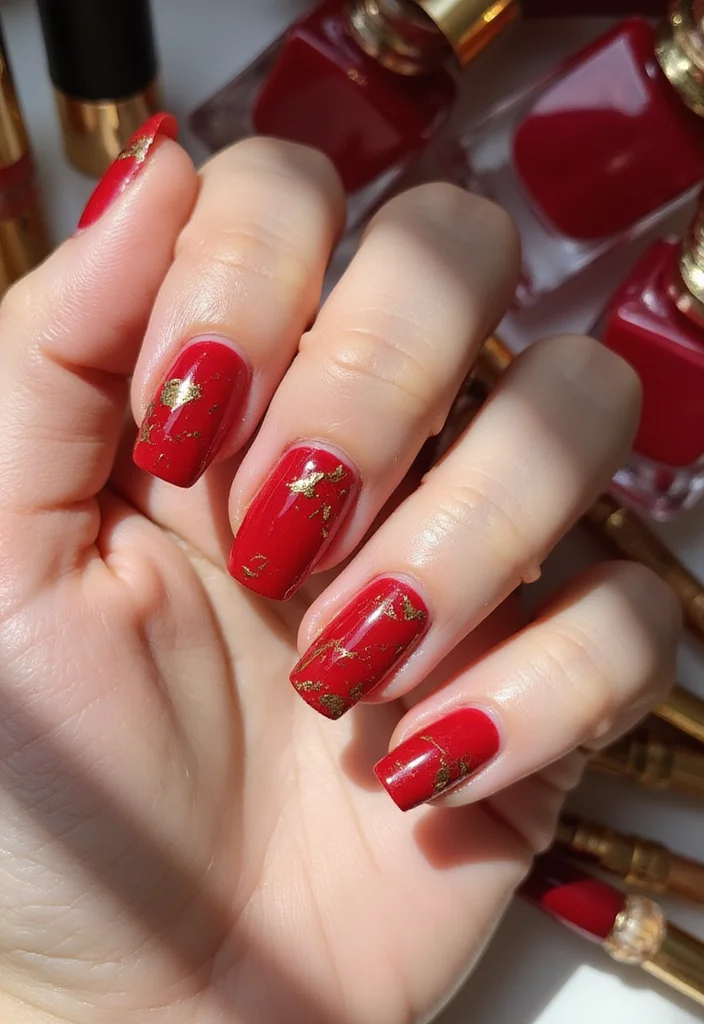 19 Red Marble Nail Trends You’ll Wish You Knew Sooner! 19 Red Marble Nail Trends You’ll Wish You Knew Sooner! - 16. Elegant Red Marble with Foil 1