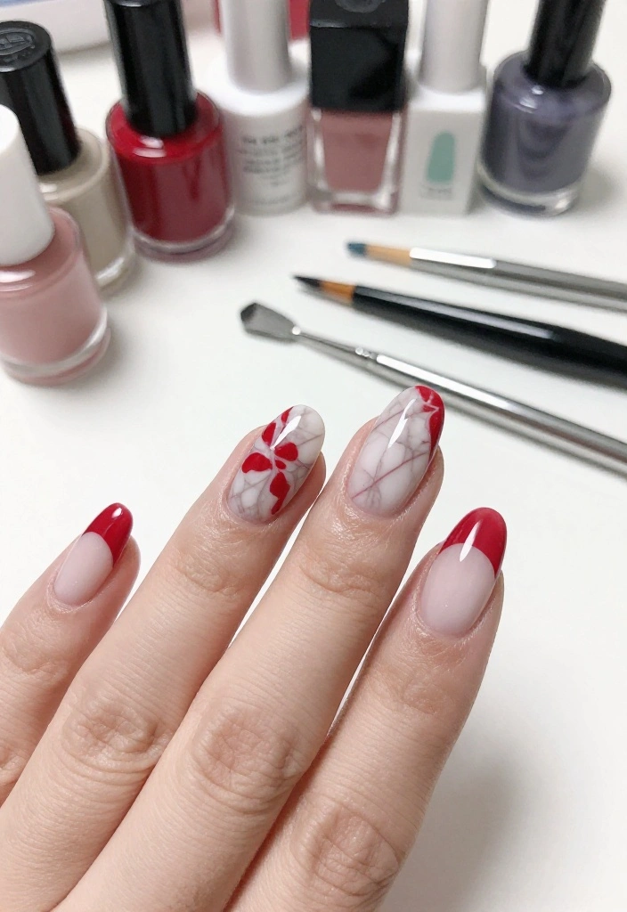 19 Red Marble Nail Trends You’ll Wish You Knew Sooner! 19 Red Marble Nail Trends You’ll Wish You Knew Sooner! - 17. Reversed Marble Design 1