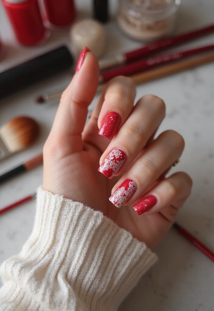 19 Red Marble Nail Trends You’ll Wish You Knew Sooner! 19 Red Marble Nail Trends You’ll Wish You Knew Sooner! - 19. Red Marble with Lace Elements 1
