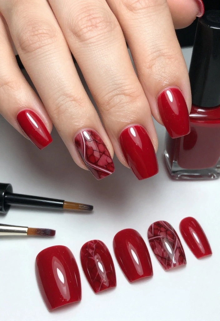 19 Red Marble Nail Trends You’ll Wish You Knew Sooner! 19 Red Marble Nail Trends You’ll Wish You Knew Sooner! - 4. Bold Geometric Red Marble 1