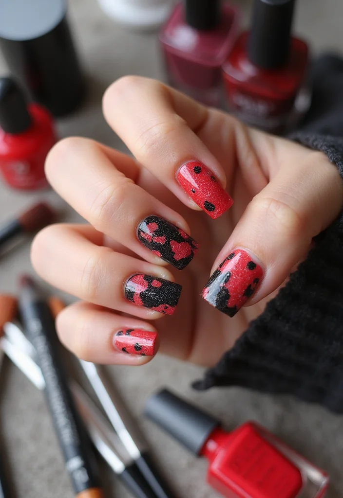19 Red Marble Nail Trends You’ll Wish You Knew Sooner! 19 Red Marble Nail Trends You’ll Wish You Knew Sooner! - 6. Edgy Black and Red Marble 1