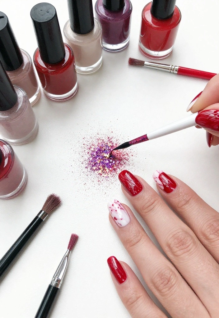 19 Red Marble Nail Trends You’ll Wish You Knew Sooner! 19 Red Marble Nail Trends You’ll Wish You Knew Sooner! - 7. Marbled Glitter Explosion 1