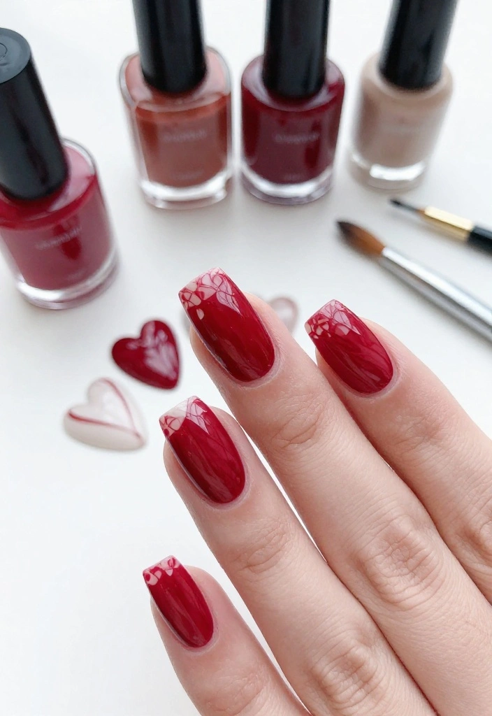 19 Red Marble Nail Trends You’ll Wish You Knew Sooner! 19 Red Marble Nail Trends You’ll Wish You Knew Sooner! - 8. Romantic Heart Marble 1