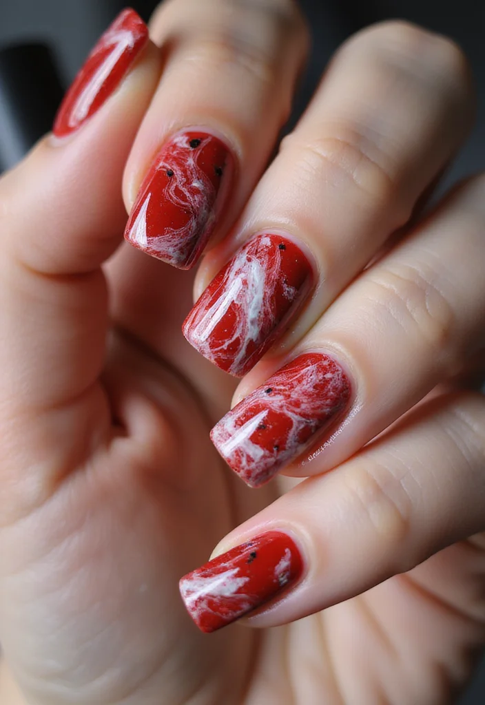 19 Red Marble Nail Trends You’ll Wish You Knew Sooner! 19 Red Marble Nail Trends You’ll Wish You Knew Sooner! - 9. Abstract Red Marble Swirls 1