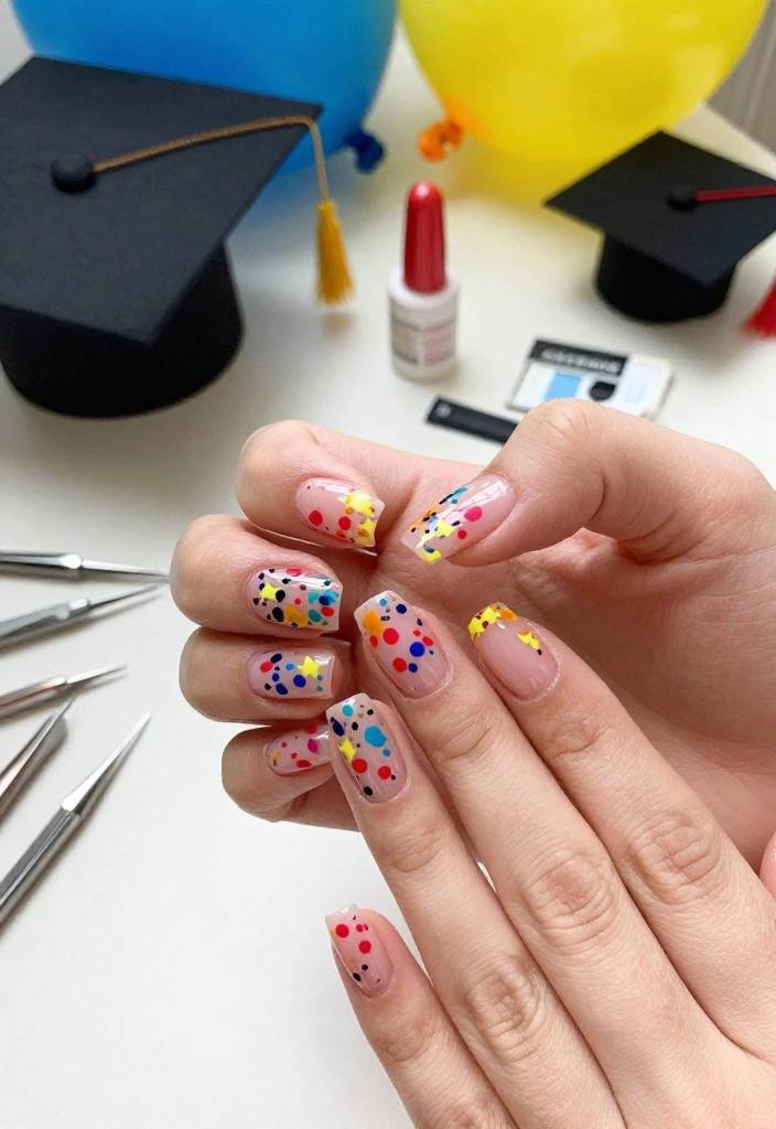 25 Stunning Graduation Nail Ideas That'll Make You the Star of the Ceremony! - 10. Colorful Confetti 1