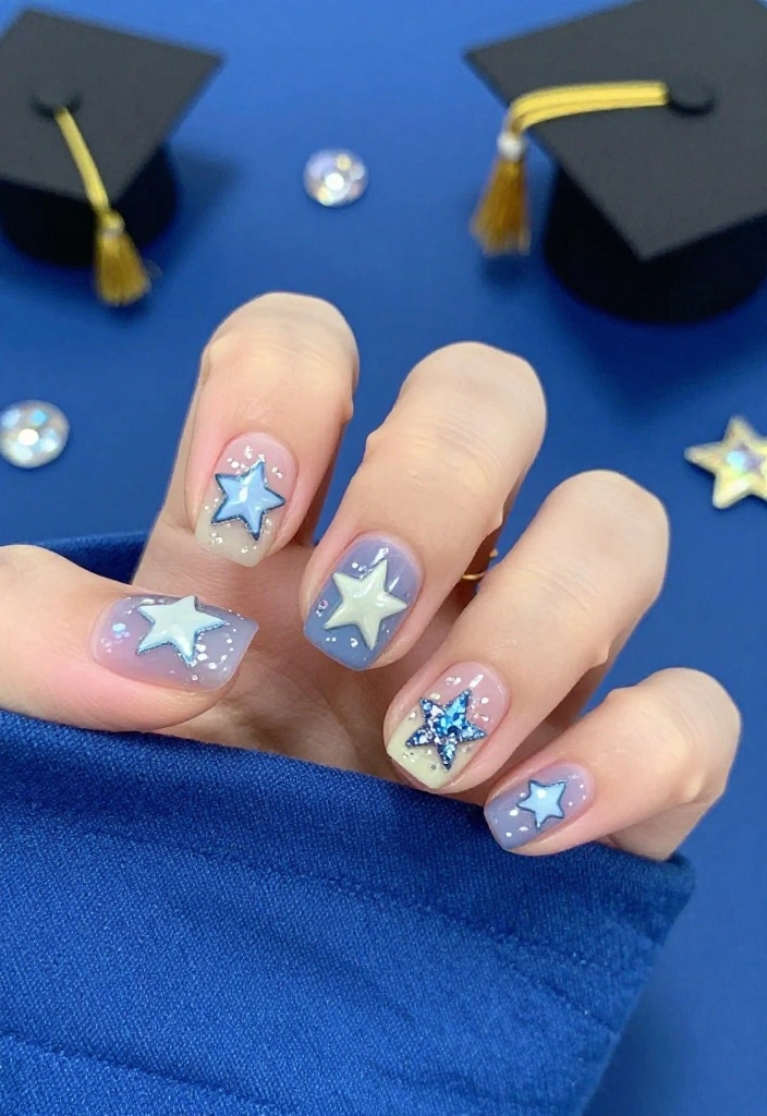 25 Stunning Graduation Nail Ideas That'll Make You the Star of the Ceremony! - 13. Whimsical Stars 1
