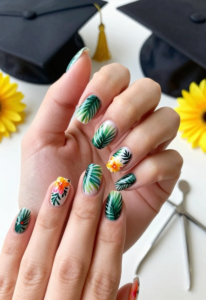 25 Stunning Graduation Nail Ideas That'll Make You the Star of the Ceremony! - 14. Tropical Vibes 1