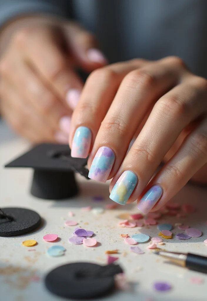 25 Stunning Graduation Nail Ideas That'll Make You the Star of the Ceremony! - 23. Artistic Watercolor 1