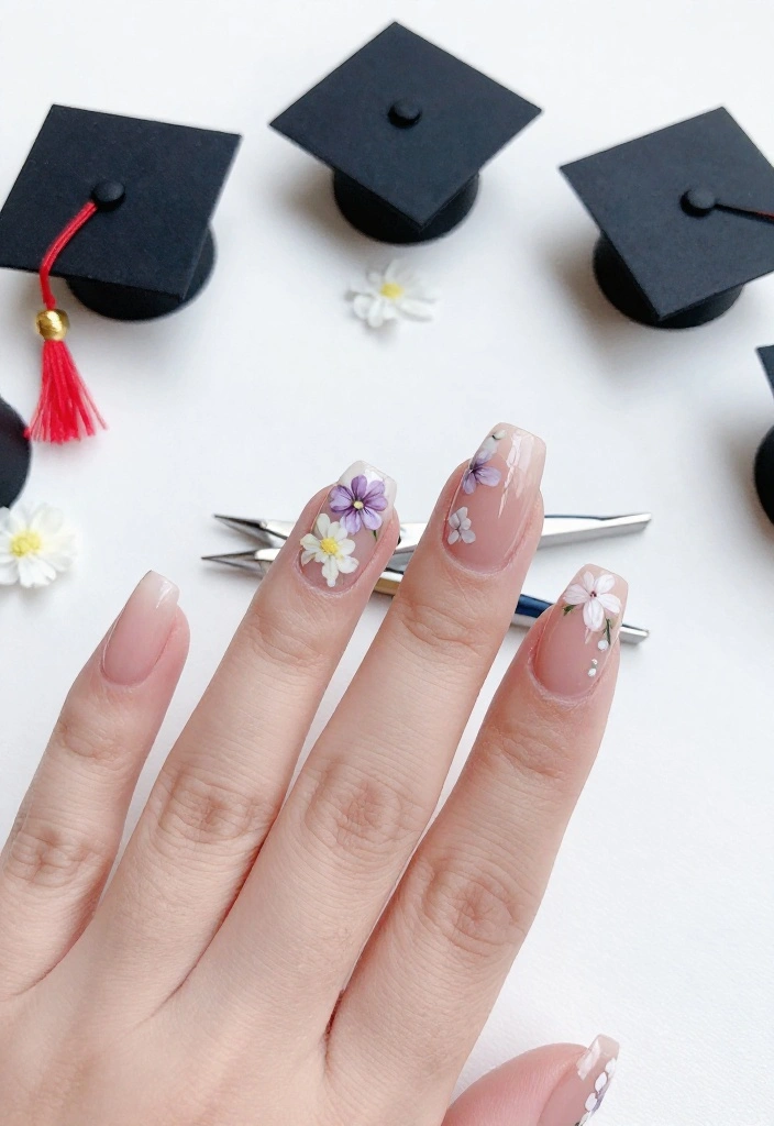 25 Stunning Graduation Nail Ideas That'll Make You the Star of the Ceremony! - 4. Floral Accents 1