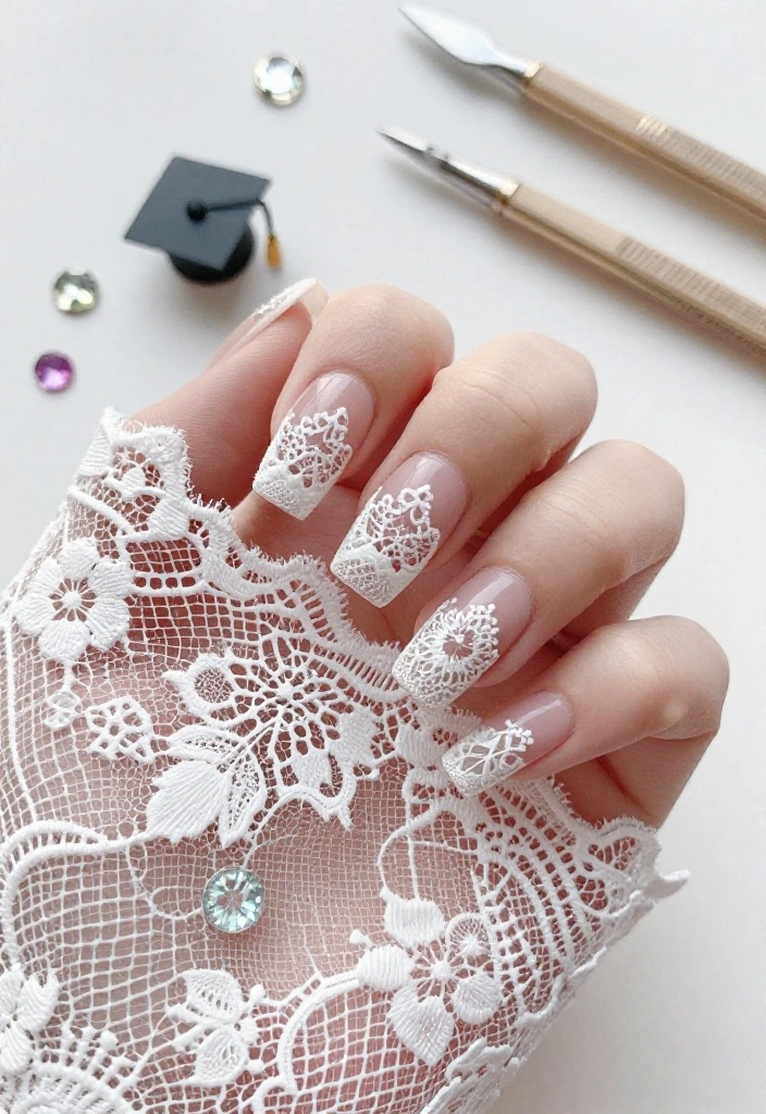 25 Stunning Graduation Nail Ideas That'll Make You the Star of the Ceremony! - 9. Elegant Lace Designs 1