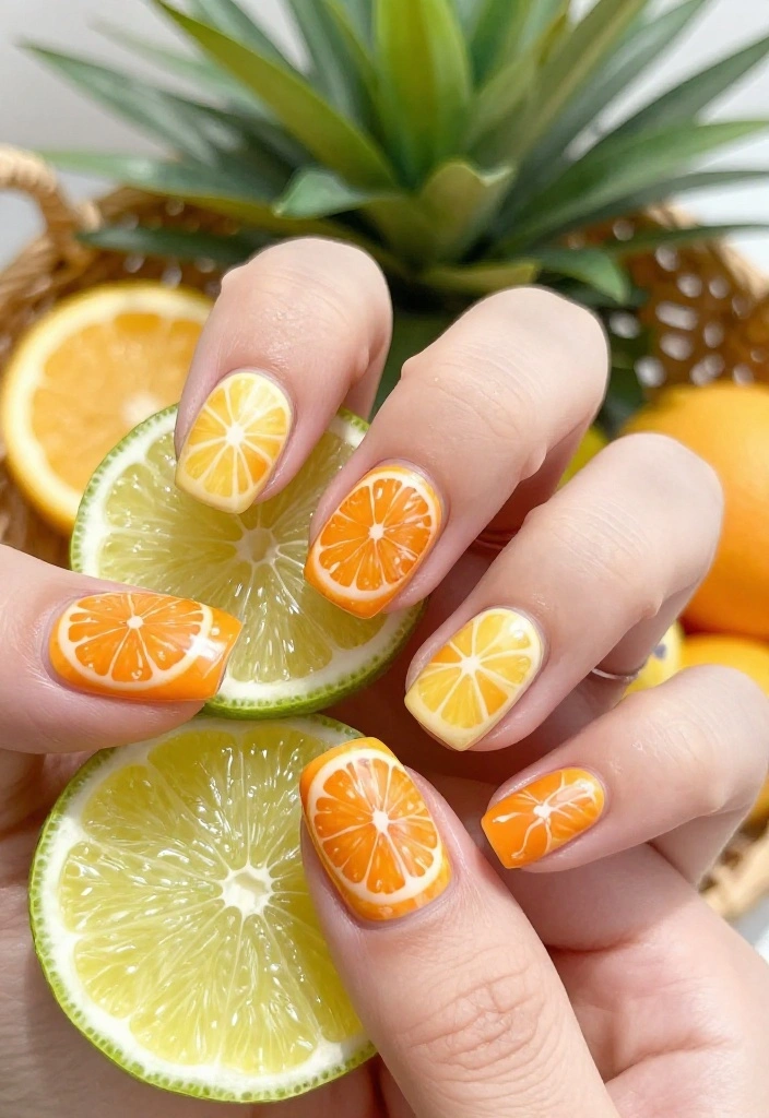 25 Stunning Summer Nail Ideas That'll Make You Want to Show Off Your Hands! 25 Stunning Summer Nail Ideas That'll Make You Want to Show Off Your Hands! - 11. Citrus Burst 1
