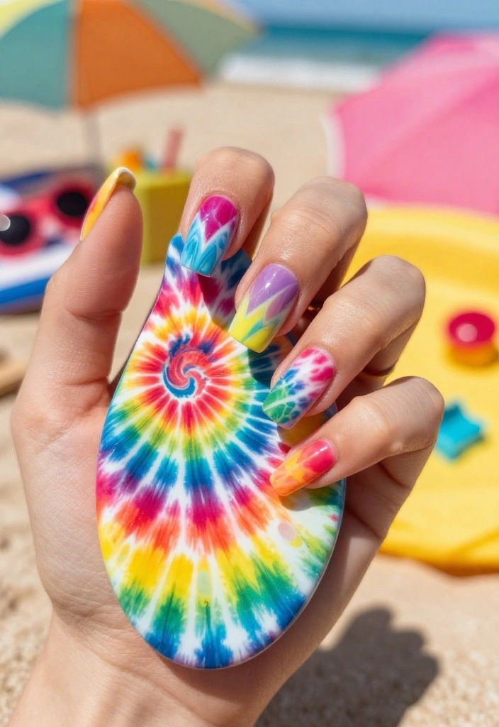 25 Stunning Summer Nail Ideas That'll Make You Want to Show Off Your Hands! 25 Stunning Summer Nail Ideas That'll Make You Want to Show Off Your Hands! - 13. Tie-Dye Dream 1