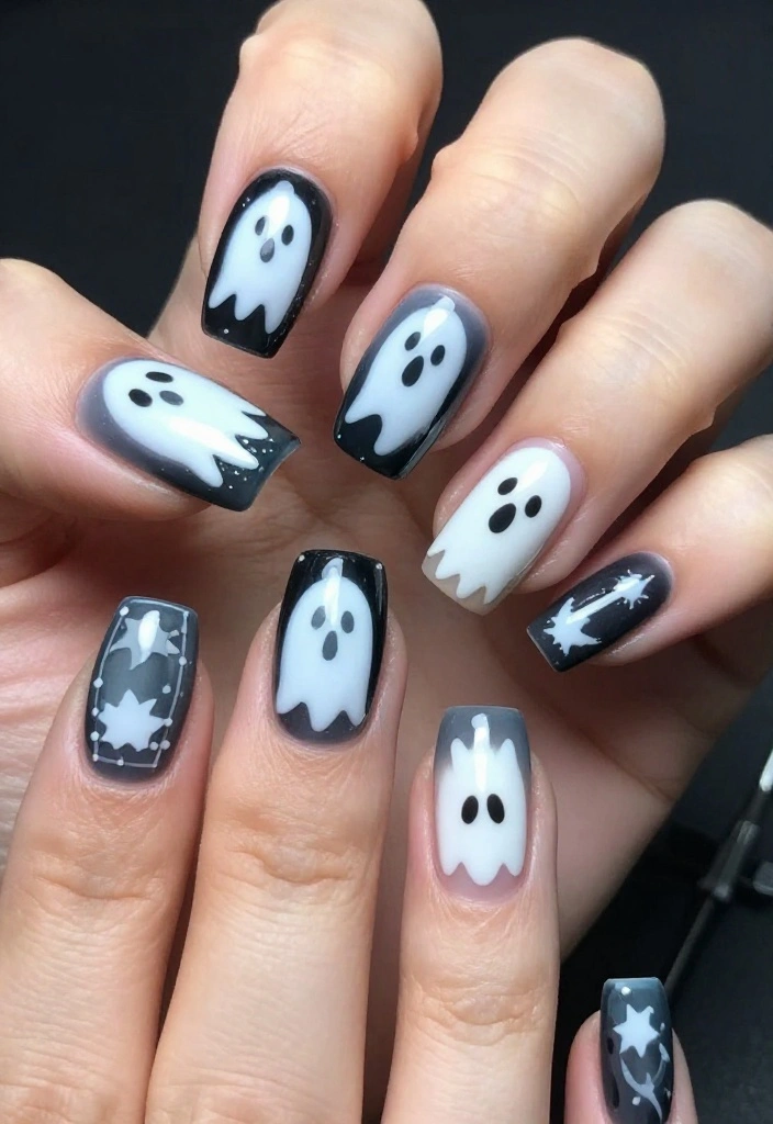 15 Creative Gothic Nail Art Inspirations to Transform Your Look This Season! 15 Creative Gothic Nail Art Inspirations to Transform Your Look This Season! - 11. Whimsical Ghosts 1