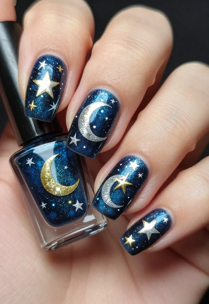 15 Creative Gothic Nail Art Inspirations to Transform Your Look This Season! 15 Creative Gothic Nail Art Inspirations to Transform Your Look This Season! - 12. Gothic Stars and Moons 1