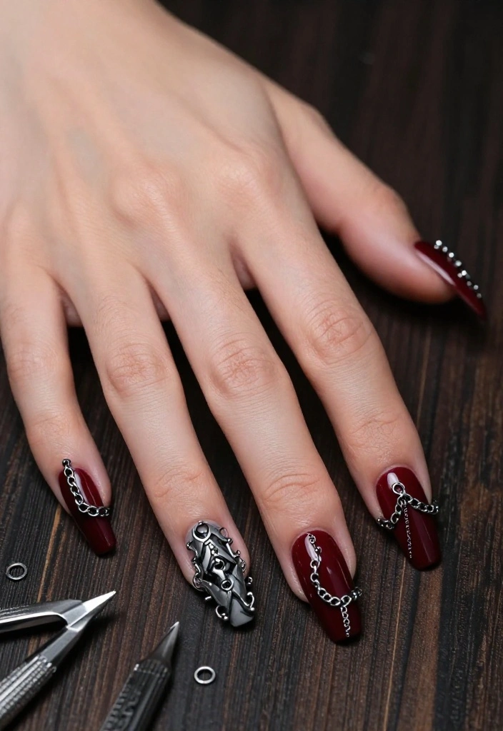 15 Creative Gothic Nail Art Inspirations to Transform Your Look This Season! 15 Creative Gothic Nail Art Inspirations to Transform Your Look This Season! - 3. Gothic Manicure with Chains 1