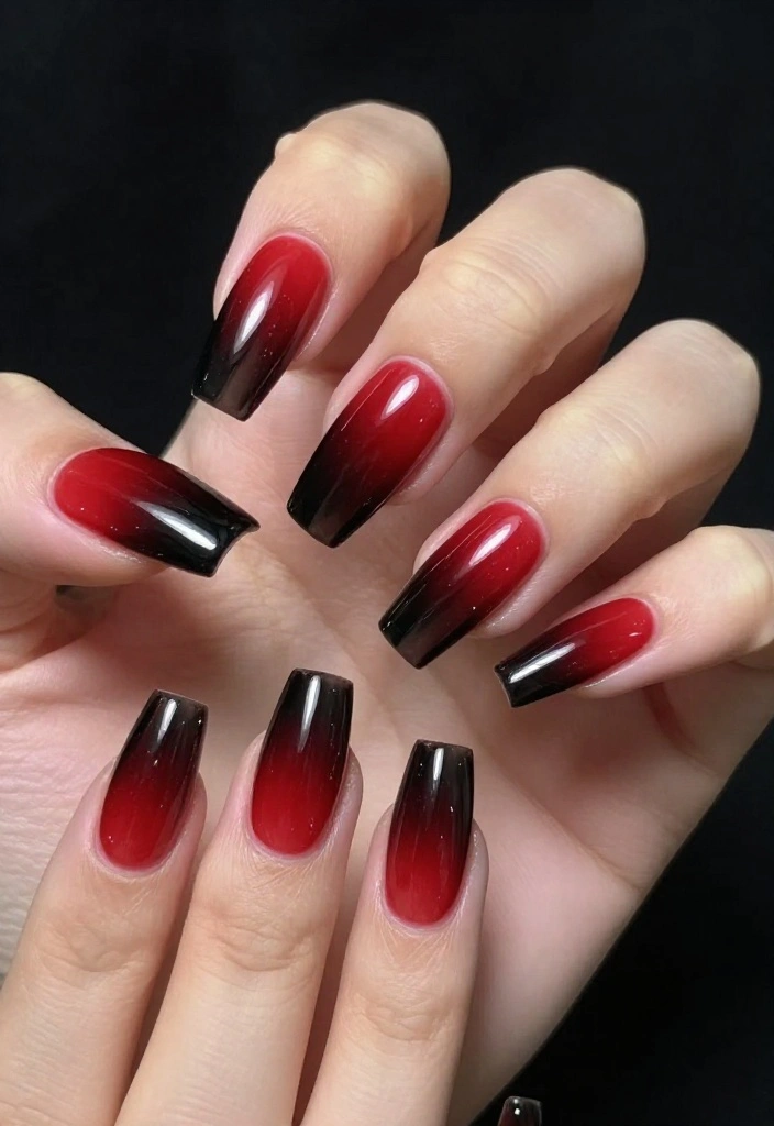 15 Creative Gothic Nail Art Inspirations to Transform Your Look This Season! 15 Creative Gothic Nail Art Inspirations to Transform Your Look This Season! - 4. Blood Red Ombré 1