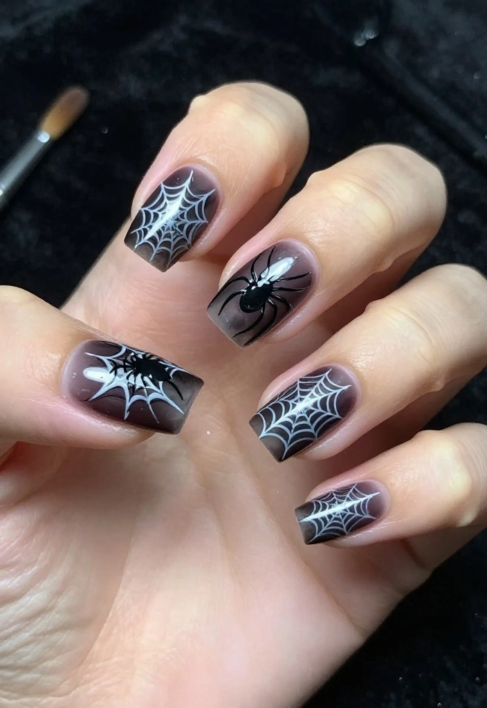15 Creative Gothic Nail Art Inspirations to Transform Your Look This Season! 15 Creative Gothic Nail Art Inspirations to Transform Your Look This Season! - 5. Spooky Spider Webs 1