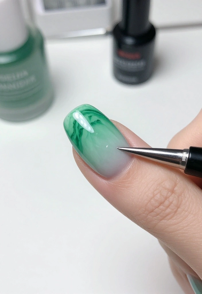 15 Eye-Catching Green Marble Nail Designs You Need to Try Right Now! 15 Eye-Catching Green Marble Nail Designs You Need to Try Right Now! - 13. Green Ombre Marble 1