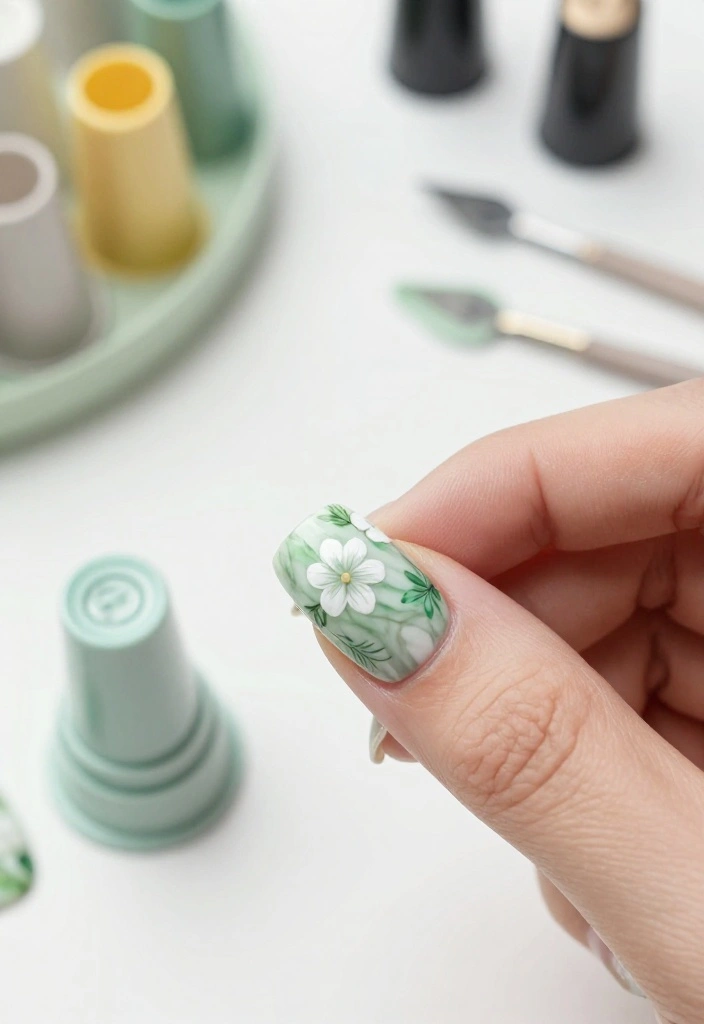 15 Eye-Catching Green Marble Nail Designs You Need to Try Right Now! 15 Eye-Catching Green Marble Nail Designs You Need to Try Right Now! - 14. Green and White Floral Marble 1