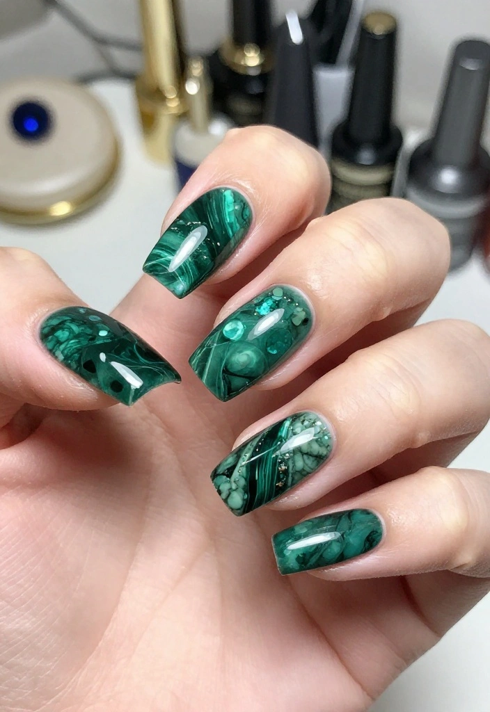 15 Eye-Catching Green Marble Nail Designs You Need to Try Right Now! 15 Eye-Catching Green Marble Nail Designs You Need to Try Right Now! - 15. Jewel-Toned Marble 1