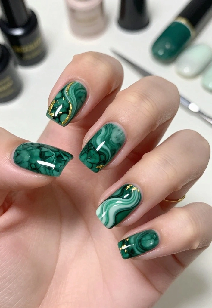 15 Eye-Catching Green Marble Nail Designs You Need to Try Right Now! 15 Eye-Catching Green Marble Nail Designs You Need to Try Right Now! - 3. Emerald Glam 1