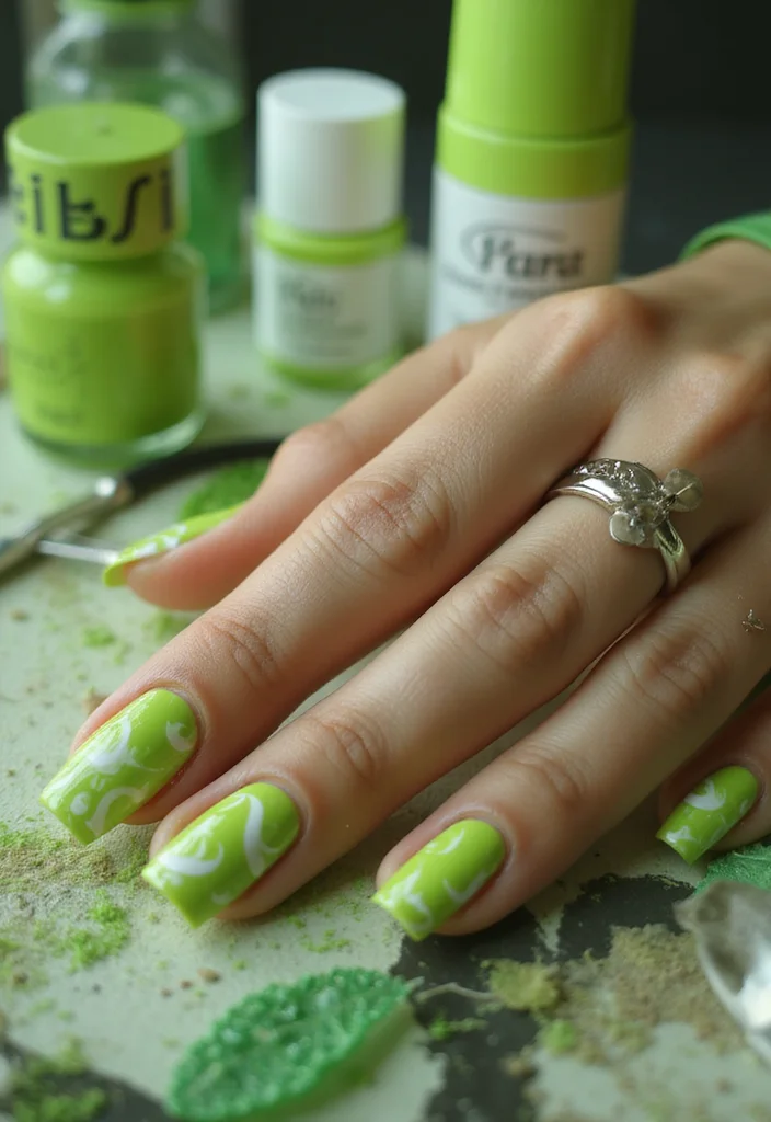 15 Eye-Catching Green Marble Nail Designs You Need to Try Right Now! 15 Eye-Catching Green Marble Nail Designs You Need to Try Right Now! - 6. Retro Green Swirls 1