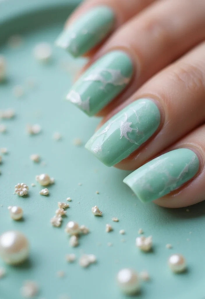 15 Eye-Catching Green Marble Nail Designs You Need to Try Right Now! 15 Eye-Catching Green Marble Nail Designs You Need to Try Right Now! - 7. Seafoam Serenity 1