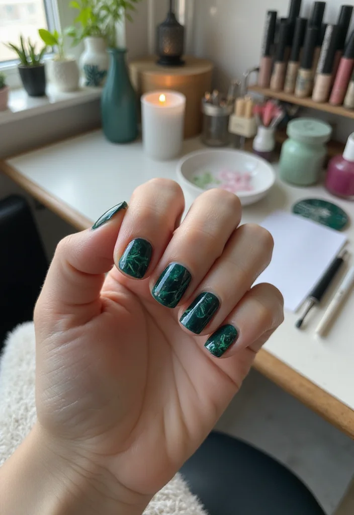 15 Eye-Catching Green Marble Nail Designs You Need to Try Right Now! 15 Eye-Catching Green Marble Nail Designs You Need to Try Right Now! - 8. Dark Forest Dream 1